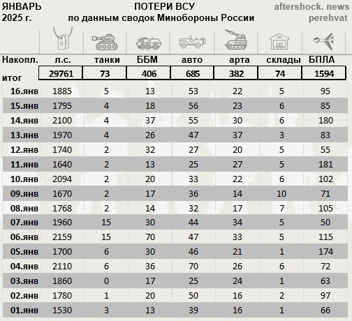 Минобороны РФ представило сводку с фронтов СВО на 16 января 2025 года